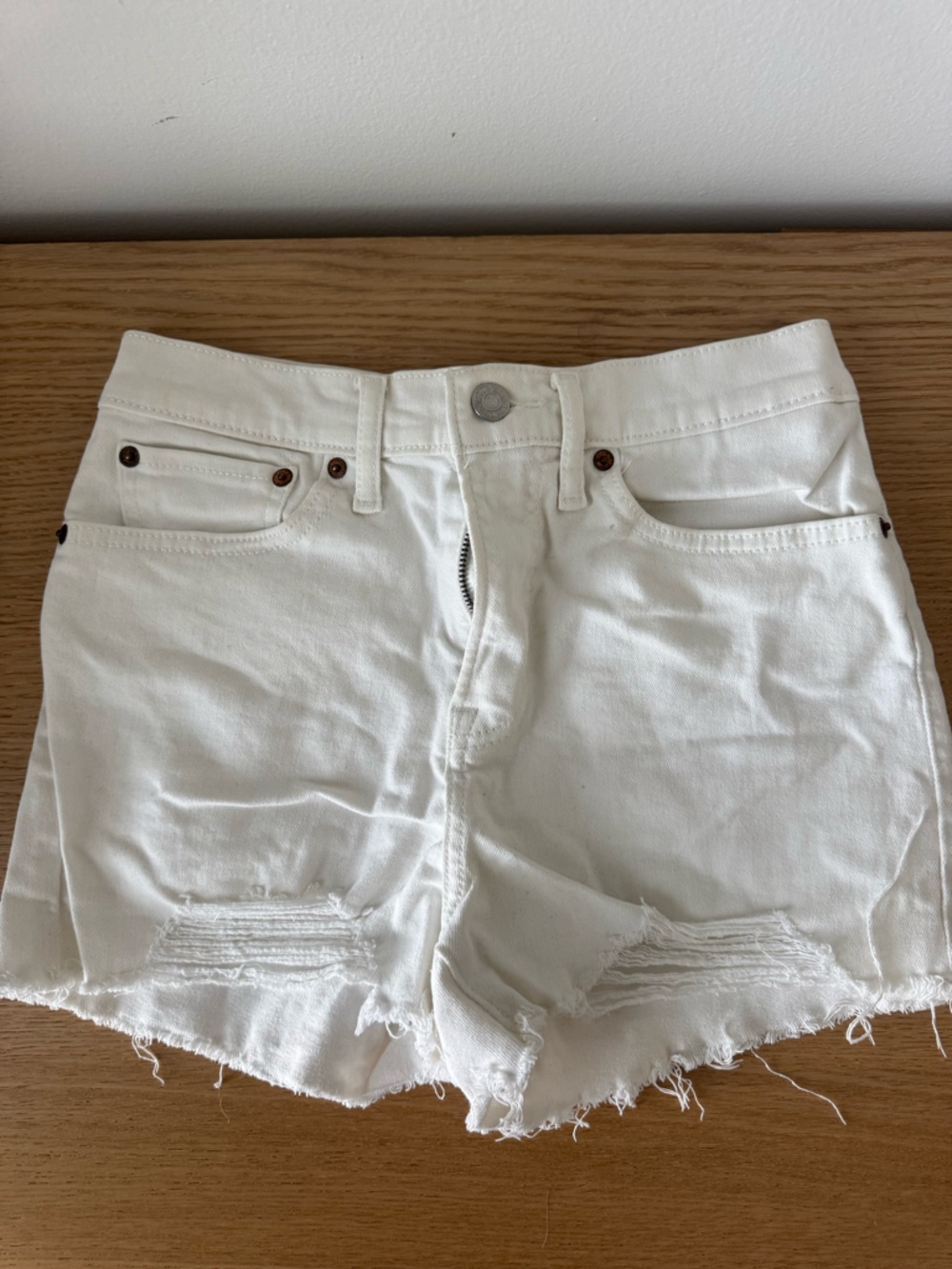 Levi's White Distressed Denim Jean Shorts
